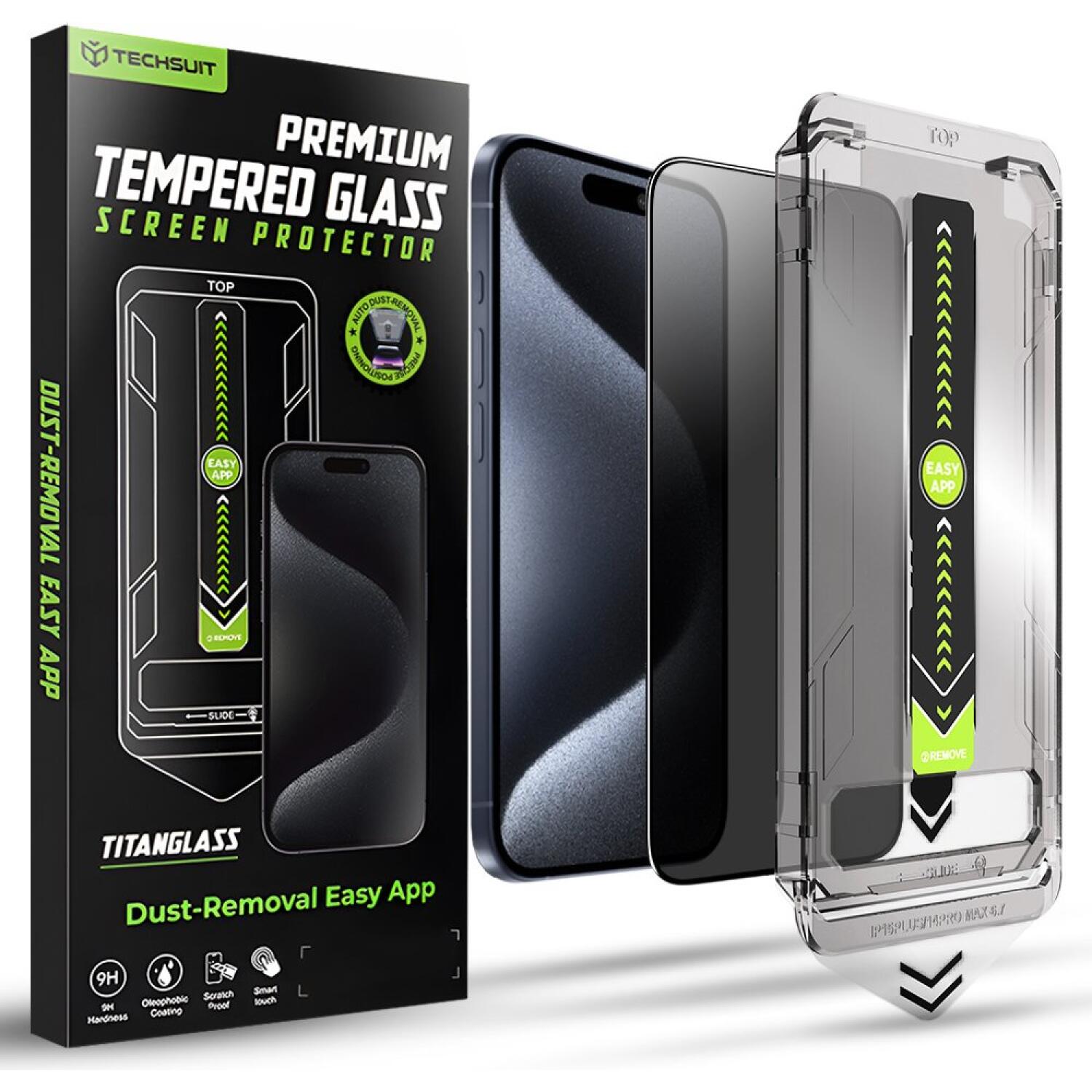 Tempered Glass iPhone 15 Pro Techsuit Privacy TitanGlass Full Cover Full Face Αντιχαρακτικό Γυαλί Προστασίας Απορρήτου Οθόνης Privacy