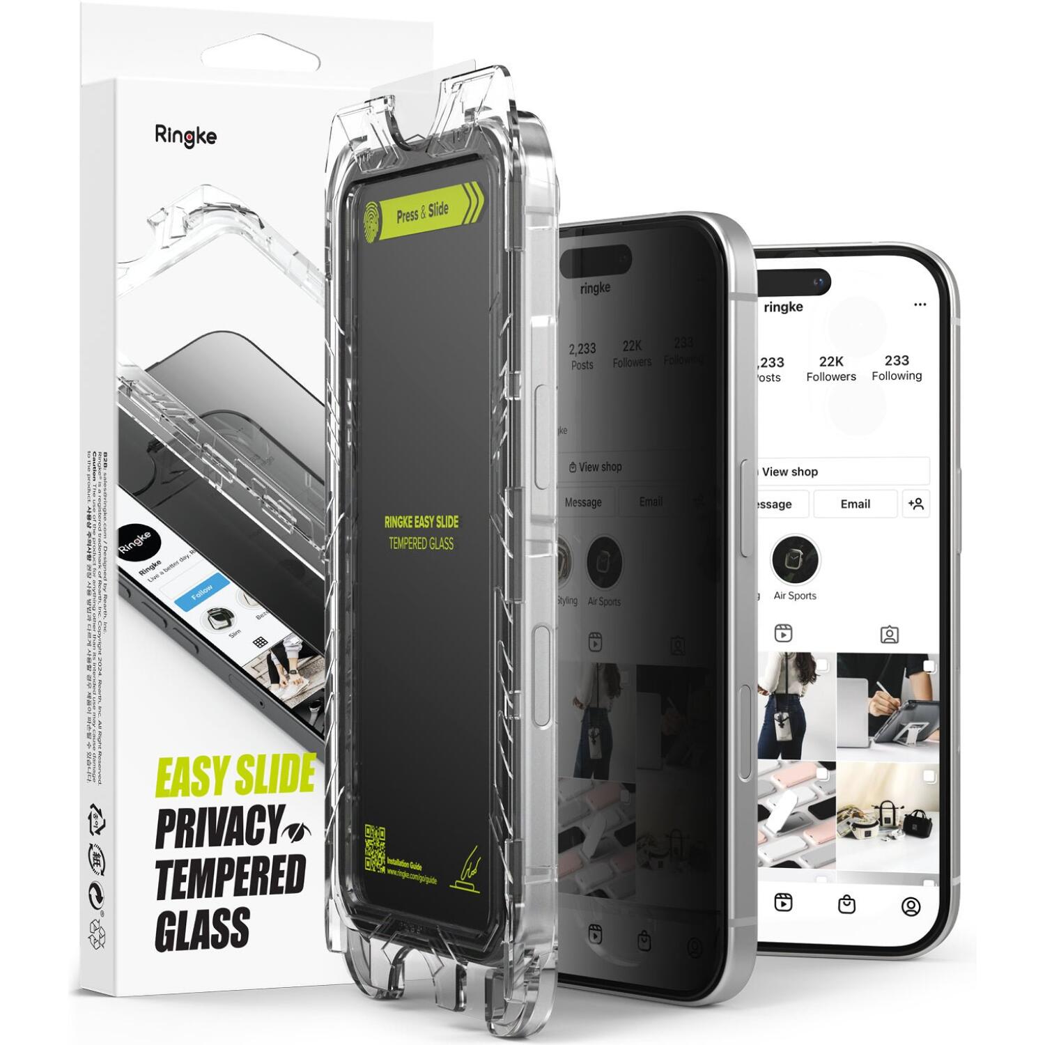 Tempered Glass iPhone 16 / 15 Ringke Easy Slide Privacy Full Face Αντιχαρακτικό Γυαλί Προστασίας Απορρήτου Οθόνης 2 Τεμάχια Privacy
