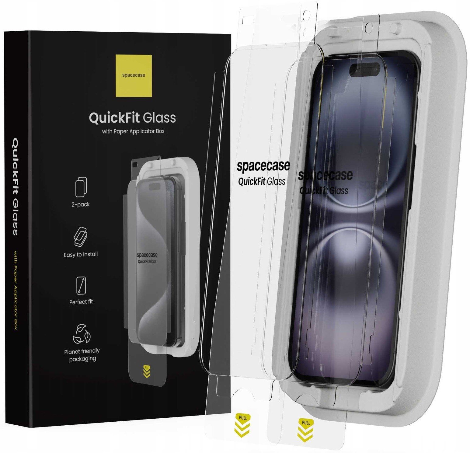 Tempered Glass iPhone 16 / 15 Spacecase QuickFit Glass Αντιχαρακτικό Γυαλί Προστασίας Οθόνης με Απλικατέρ QuickFit 2 Τεμάχια Clear
