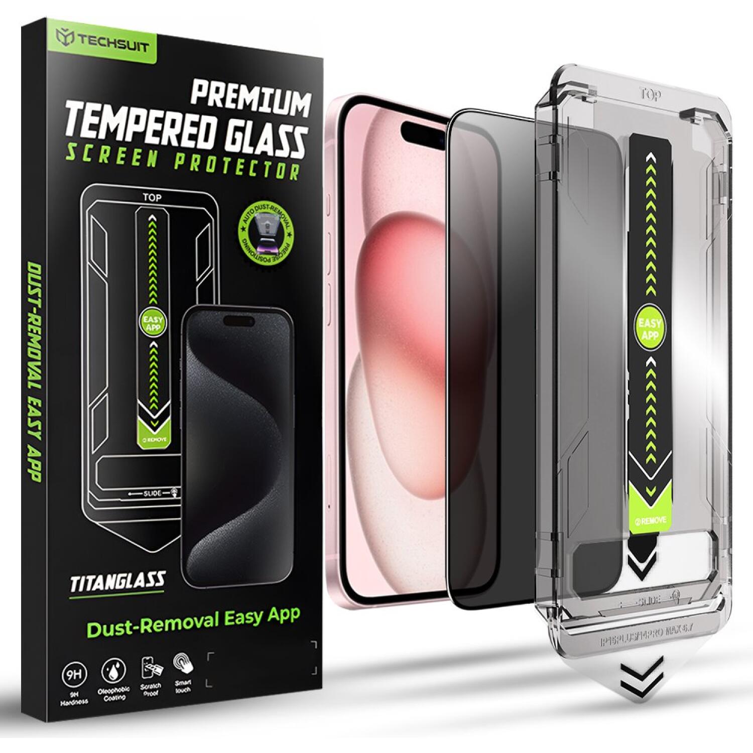 Tempered Glass iPhone 16 / 15 Techsuit Privacy TitanGlass Full Cover Full Face Αντιχαρακτικό Γυαλί Προστασίας Απορρήτου Οθόνης Privacy