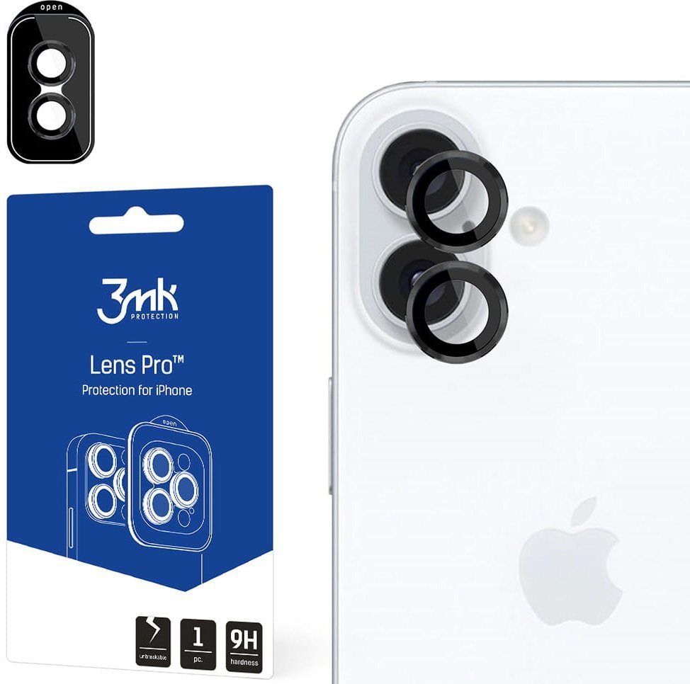 Tempered Glass iPhone 16 / 16 Plus 3MK Lens Protection Pro Αντιχαρακτικό Γυαλί Προστασίας για Φακό Κάμερας Black