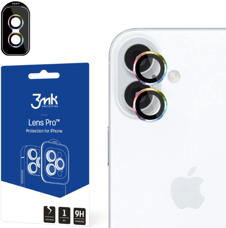 Tempered Glass iPhone 16 / 16 Plus 3MK Lens Protection Pro Αντιχαρακτικό Γυαλί Προστασίας για Φακό Κάμερας Rainbow