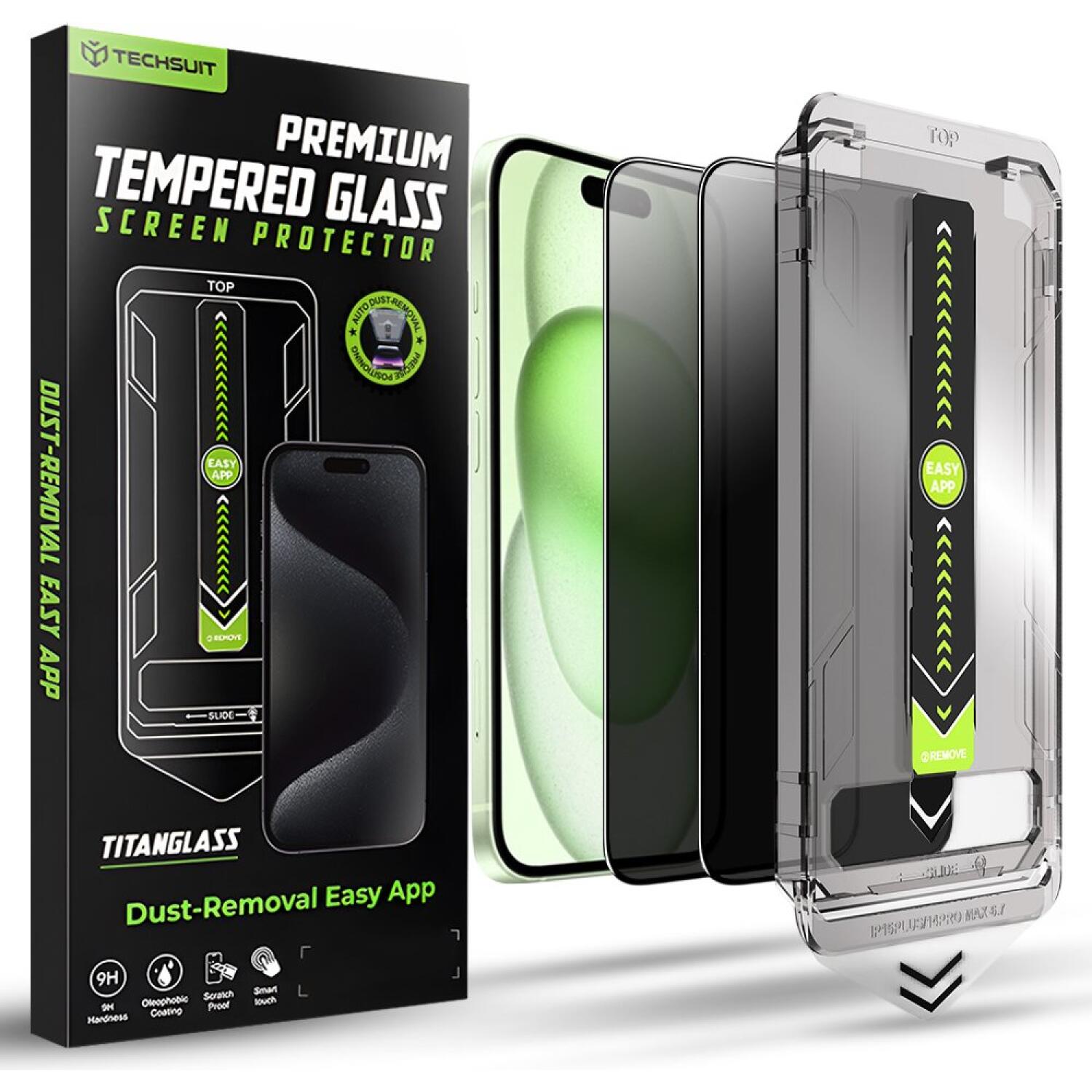 Tempered Glass iPhone 16 Plus / 15 Plus Techsuit Privacy TitanGlass Full Cover Full Face Αντιχαρακτικό Γυαλί Προστασίας Απορρήτου Οθόνης 2 Τεμάχια Privacy