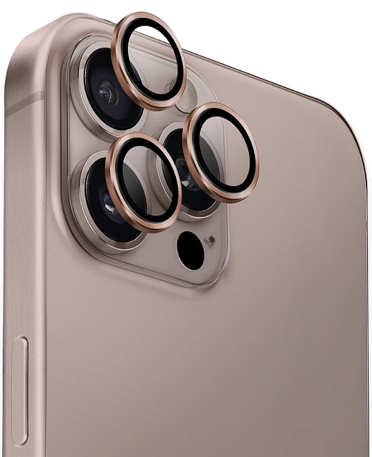 Tempered Glass iPhone 16 Pro / 16 Pro Max / 15 Pro / 15 Pro Max / 14 Pro / 14 Pro Max Uniq Optix AluGuard Αντιχαρακτικό Γυαλί Προστασίας με Αλουμίνιο για Φακό Κάμερας Taupe Gold