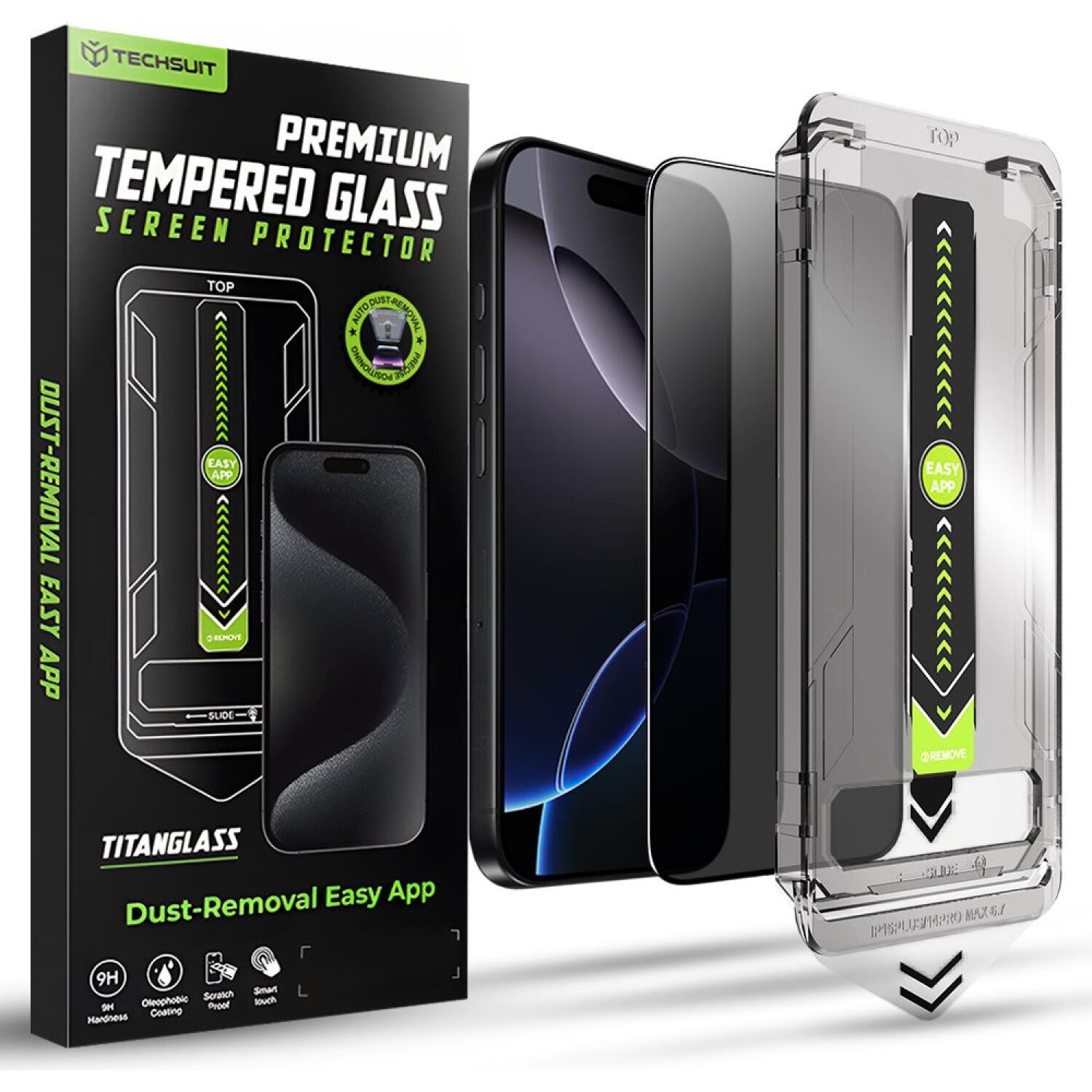 Tempered Glass iPhone 16 Pro Max Techsuit Privacy TitanGlass Full Cover Full Face Αντιχαρακτικό Γυαλί Προστασίας Απορρήτου Οθόνης Privacy