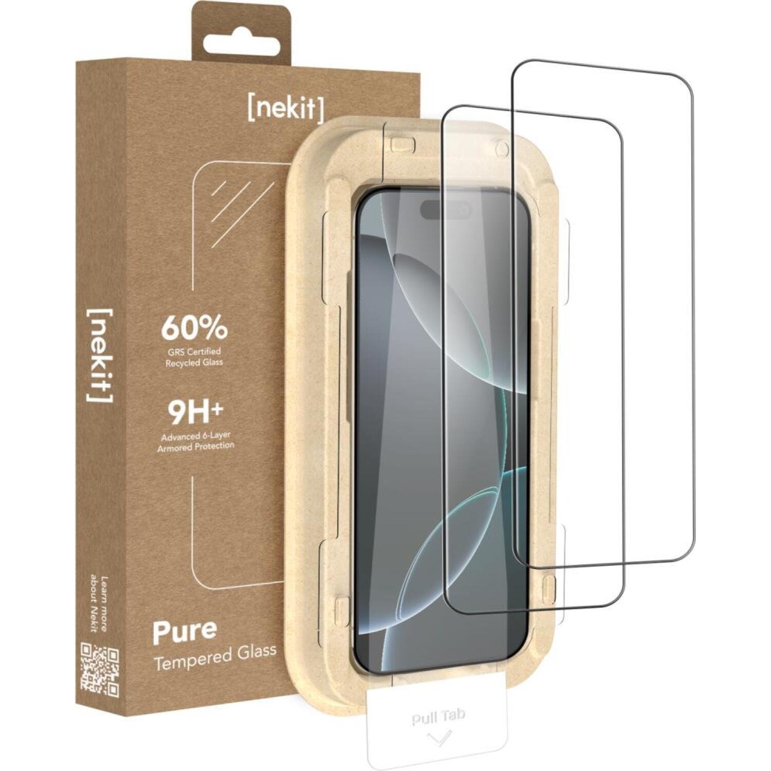 Tempered Glass iPhone 16 Pro Nekit Pure Premium Ανθεκτικό 9Η+ Full Face Αντιχαρακτικό Γυαλί Προστασίας Οθόνης με Απλικατέρ 2 Τεμάχια Black