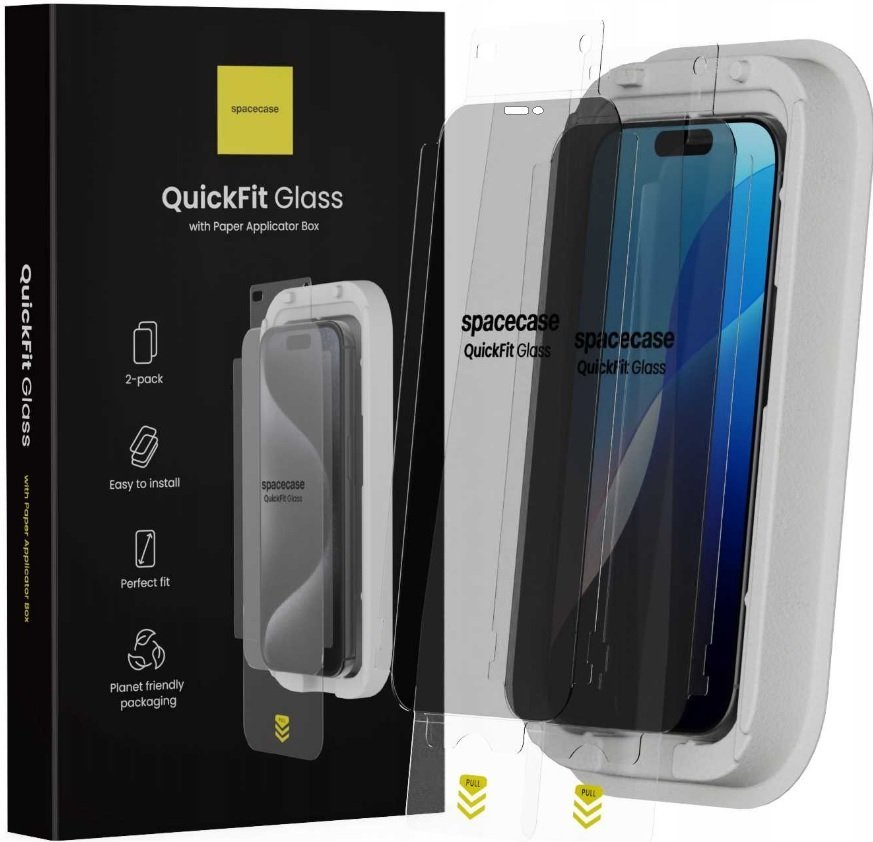 Tempered Glass iPhone 16 Pro Spacecase QuickFit Privacy Glass Αντιχαρακτικό Γυαλί Προστασίας Απορρήτου Οθόνης με Απλικατέρ QuickFit 2 Τεμάχια Privacy