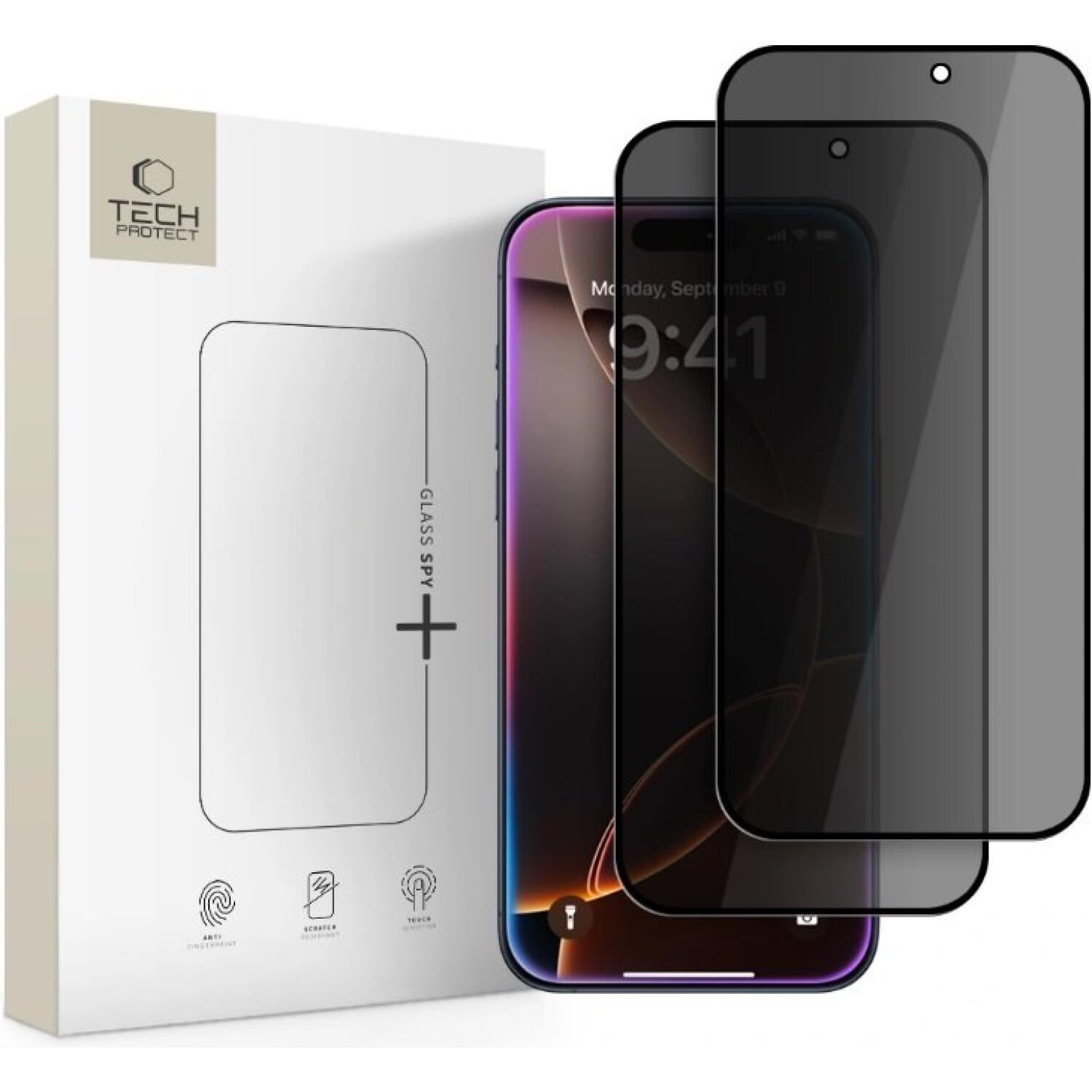 Tempered Glass iPhone 17 / 17 Prο / 16 Pro Tech-Protect Glass Spy+ Privacy Full Face Αντιχαρακτικό Γυαλί Προστασίας Απορρήτου Οθόνης 2 Τεμάχια Black