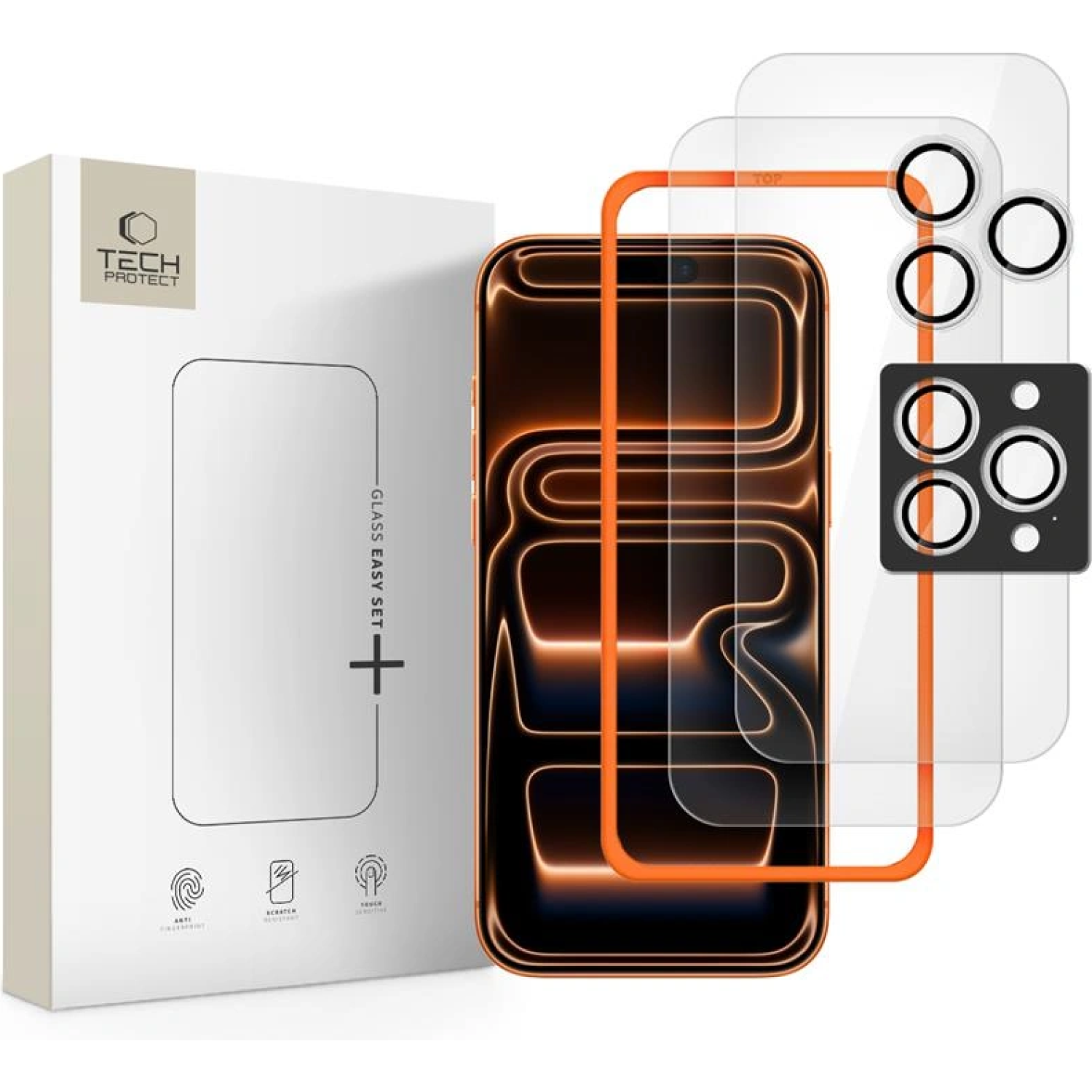 Tempered Glass iPhone 17 Pro / 16 Pro Tech-Protect Easy Set+ με 2 x Αντιχαρακτικά Γυαλιά Προστασίας Οθόνης & 1 x για Φακό Κάμερας Clear
