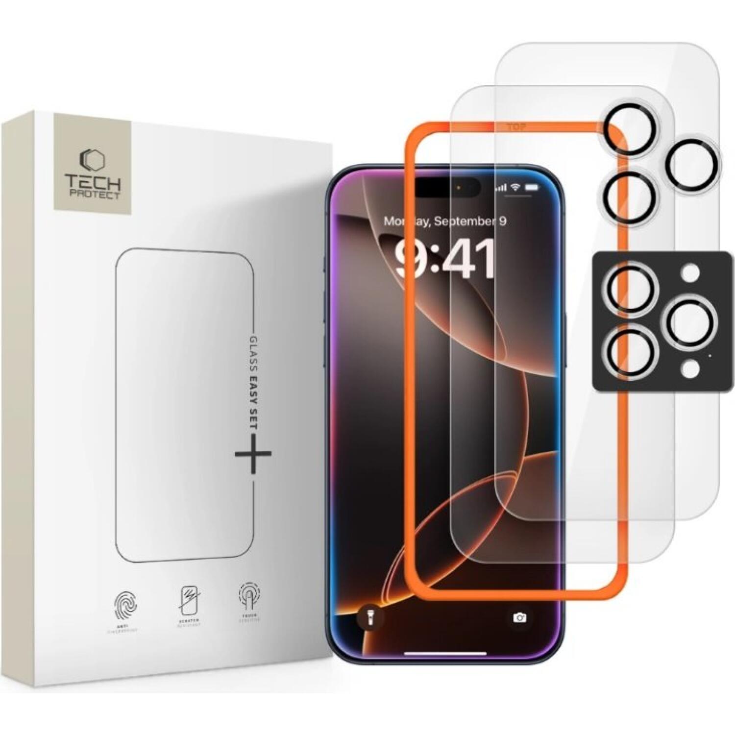 Tempered Glass iPhone 17 Pro Max / 16 Pro Max Tech-Protect Easy Set+ με 2 x Αντιχαρακτικά Γυαλιά Προστασίας Οθόνης & 1 x για Φακό Κάμερας Clear