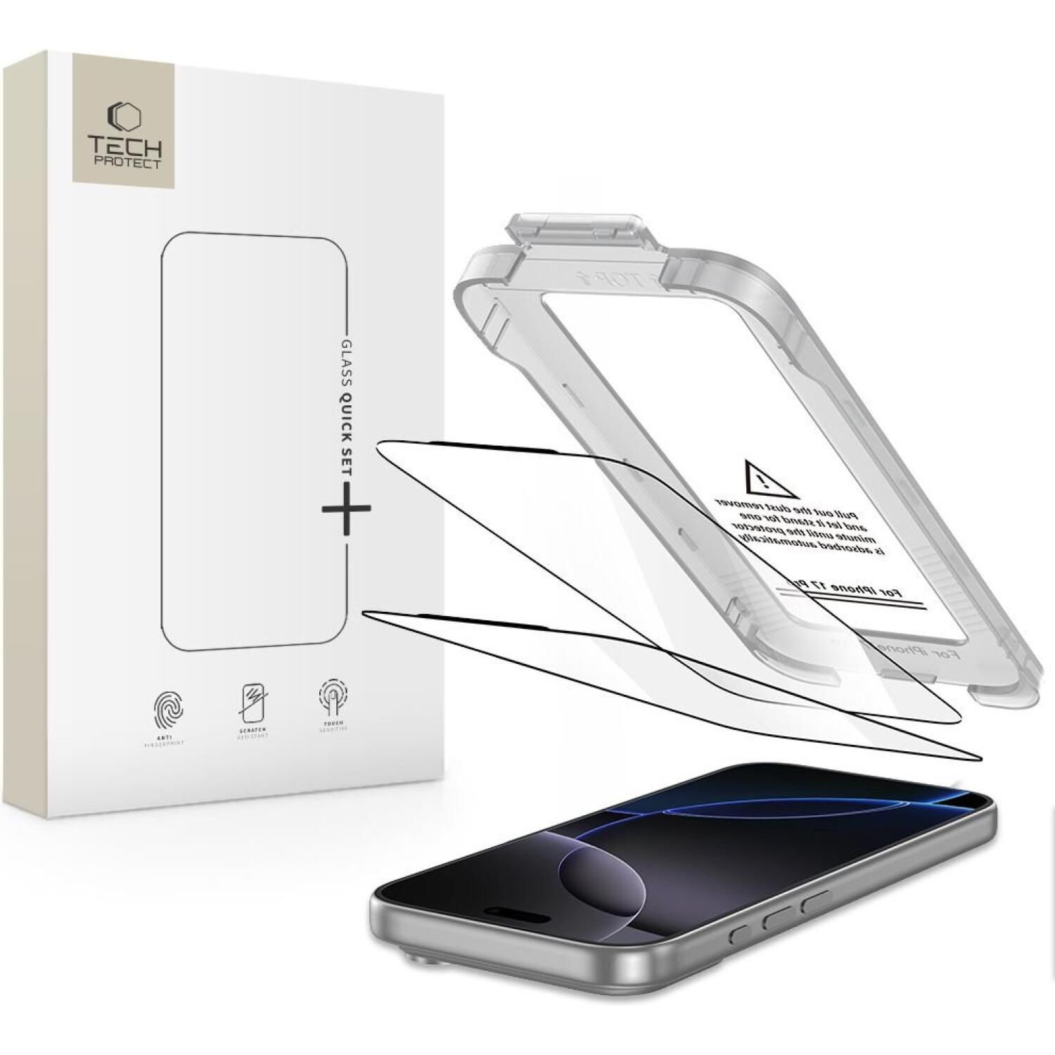Tempered Glass iPhone 17 Prο Tech-Protect Quick Set+ Full Face Αντιχαρακτικό Γυαλί Προστασίας Οθόνης 2 Τεμάχια - Black (5906302319350)