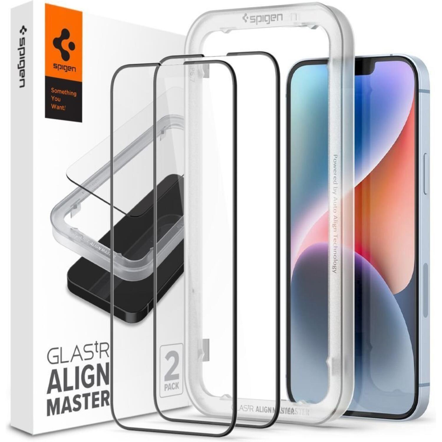 Tempered Glass iPhone 17e / 16e / 14 / 13 / 13 Pro Spigen GLAS.tR ALIGNmaster Full Face Αντιχαρακτικό Γυαλί Προστασίας Οθόνης 2 Τεμάχια Black
