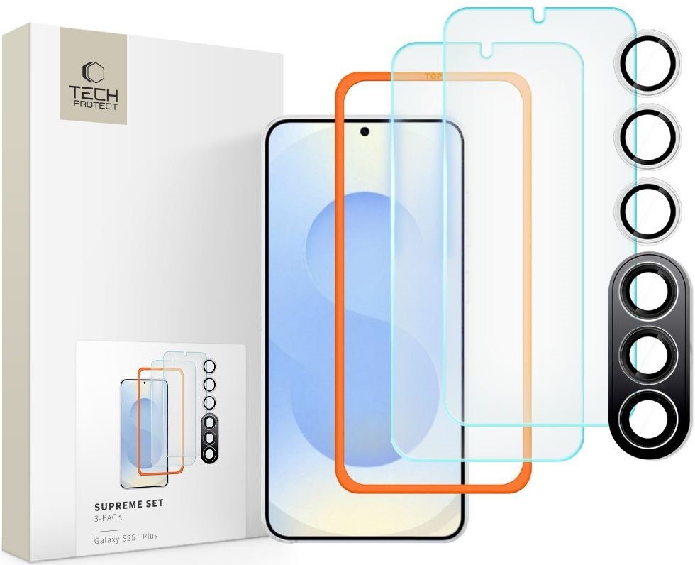 Tempered Glass Samsung Galaxy S25 Plus Tech-Protect Supreme Set με 2 x Αντιχαρακτικά Γυαλιά Προστασίας Οθόνης και 1 x Κάμερας Clear