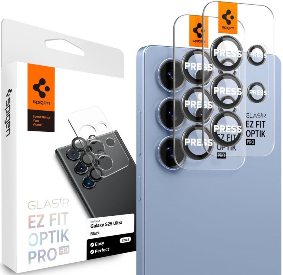 Tempered Glass Samsung Galaxy S25 Ultra Spigen GLAS.tR EZ Fit OPTIK Pro HD Camera Lens Protector Αντιχαρακτικό Γυαλί Προστασίας για Φακό Κάμερας 2 Τεμάχια Black