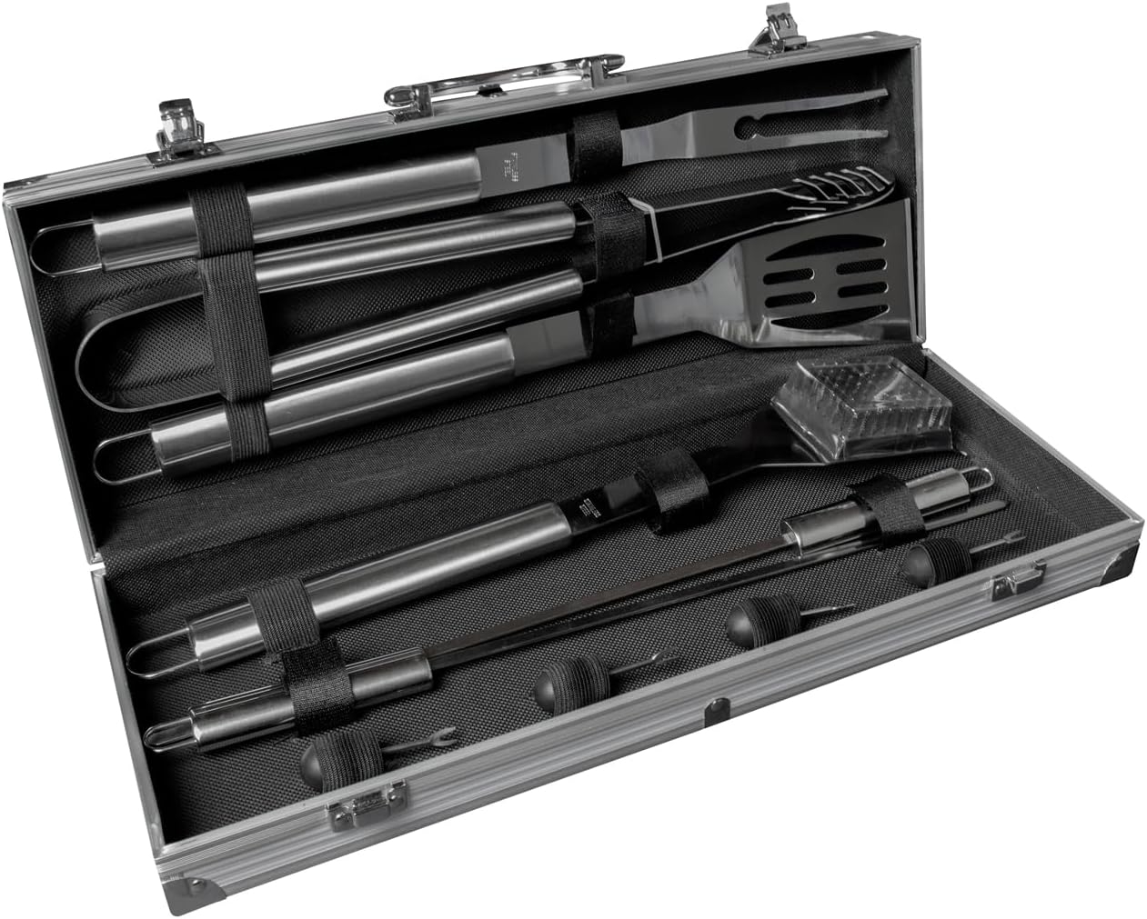 The Source InGenious BBQ Tool Set - Σετ με 10 Εργαλεία BBQ Μπάρμπεκιου από Ανοξείδωτο Ατσάλι σε Θήκη Μεταφοράς από Αλουμίνιο