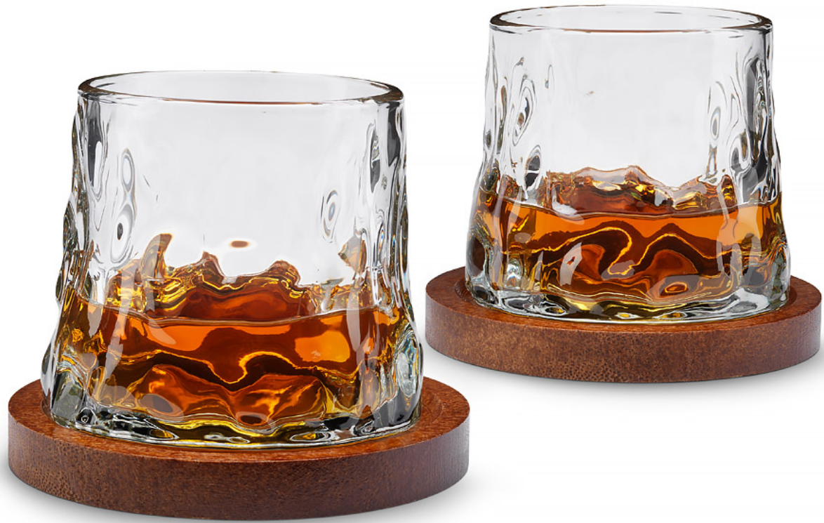 The Source InGenious Rotating Whisky Glasses with Coasters - Σετ με 2 Γυάλινα Περιστρεφόμενα Ποτήρια Ουίσκι με Ξύλινα Σουβέρ