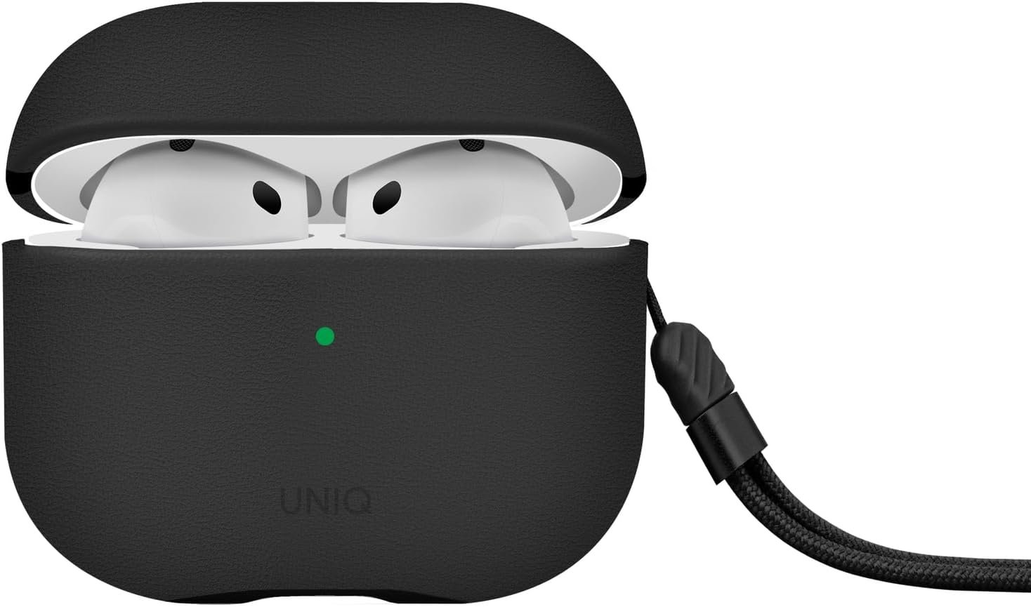 Θήκη AirPods 4th Gen Uniq Lyden Duo Series Premium Σκληρή από Vegan Δέρμα με Λουράκι Χειρός Black