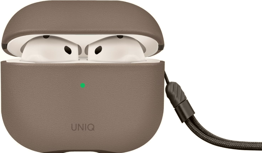 Θήκη AirPods 4th Gen Uniq Lyden Duo Series Premium Σκληρή από Vegan Δέρμα με Λουράκι Χειρός Flint / Grey