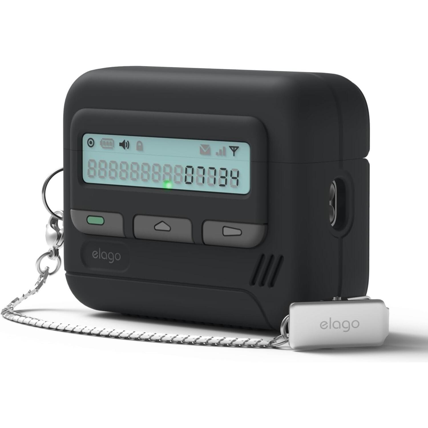 Θήκη AirPods Pro 3rd Gen Elago Pager Hang Case Σιλικόνης & Μεταλλικό Λουράκι με Κλιπ Black