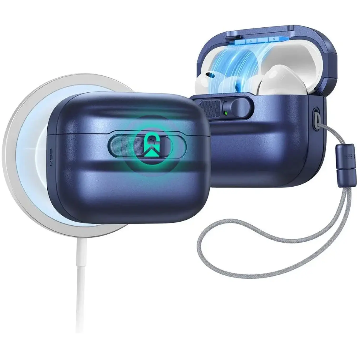 Θήκη AirPods Pro 3rd Gen ESR Pulse FlickLock Magnetic Case με MagSafe & Λουράκι Χειρός Dark Blue