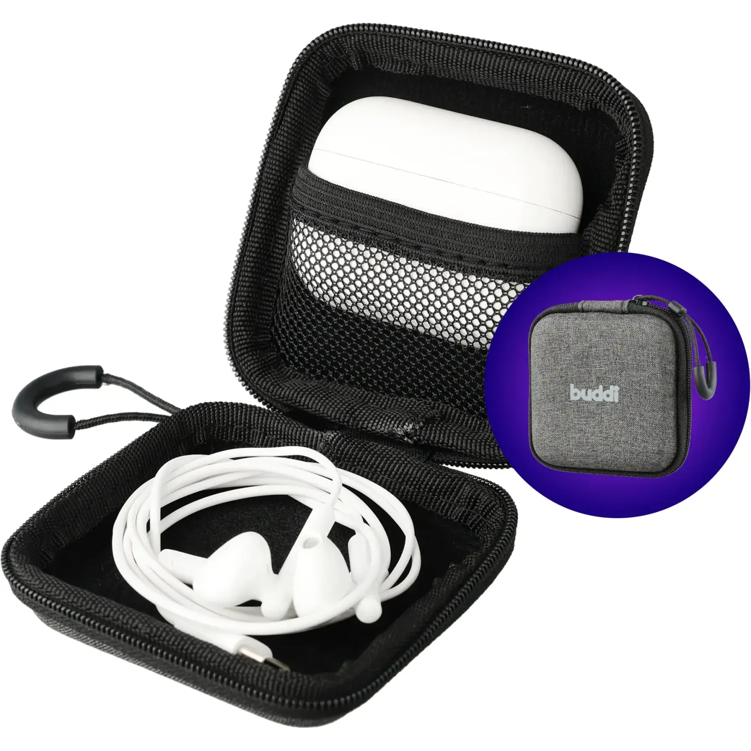 Θήκη Ακουστικών Buddi Sorted Earbuds Case Σκληρή Μεταφοράς με Φερμουάρ 8 x 8 x 3 cm Black / Grey