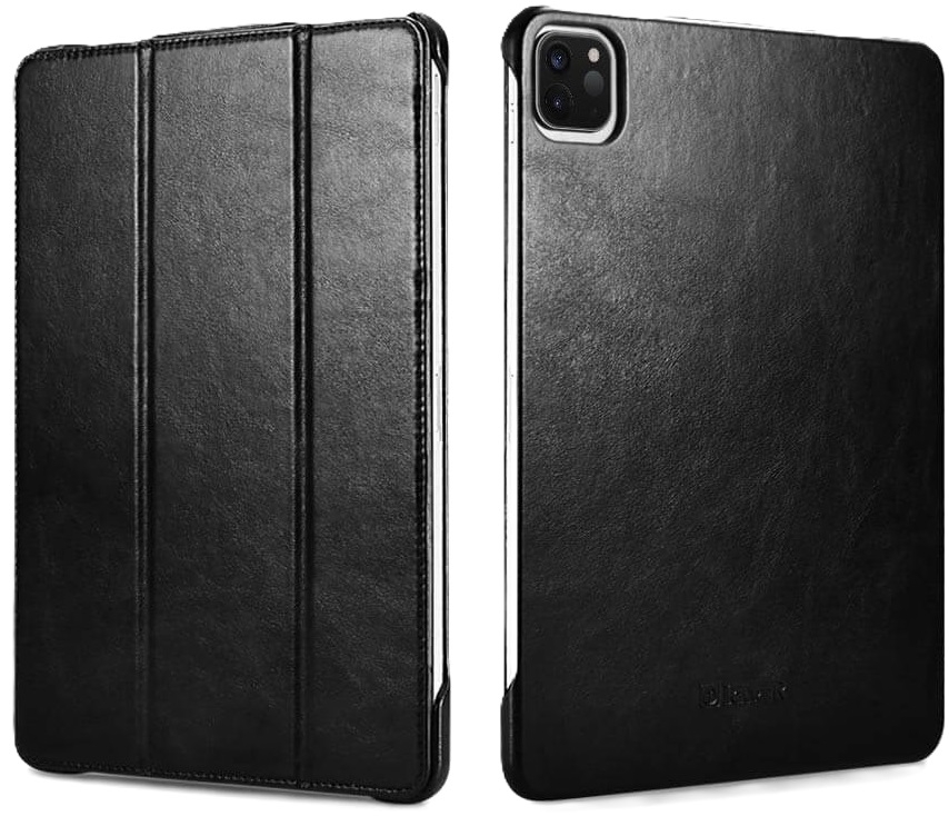 Θήκη Apple iPad Air 7 2025 11" / Air 6 2024 11" / Air 5 2022 10.9" / Air 4 2020 10.9" / Pro 11" 2022 / 2021 / 2020 / 2018 - iCarer Genuine Leather Case Σκληρή Δερμάτινη - Black