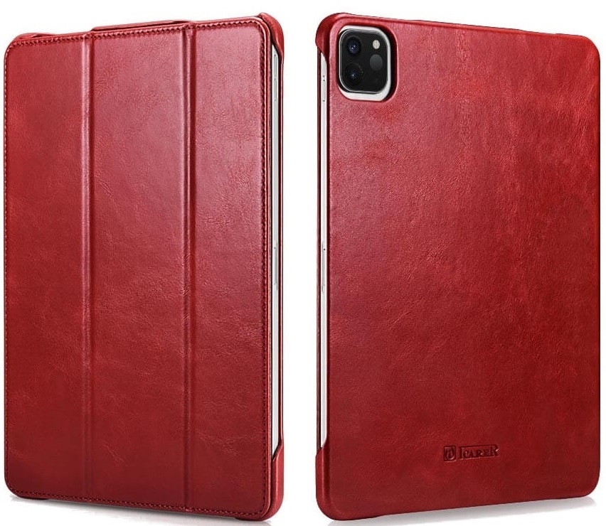 Θήκη Apple iPad Air 7 2025 11" / Air 6 2024 11" / Air 5 2022 10.9" / Air 4 2020 10.9" / Pro 11" 2022 / 2021 / 2020 / 2018 - iCarer Genuine Leather Case Σκληρή Δερμάτινη - Red