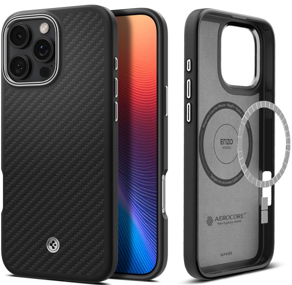 Θήκη Apple iPhone 16 Pro Max - Spigen Enzo Aramid MagFit Σκληρή με MagSafe & TPU - 1500D - 2mm - Black / Silver