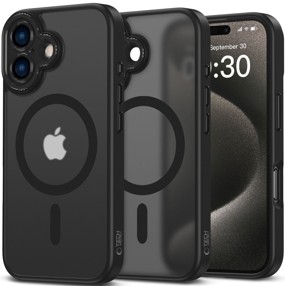 Θήκη Apple iPhone 16 - Tech-Protect MagCam Σκληρή Ημιδιάφανη με MagSafe & Πλαίσιο Κάμερας - Matte Black