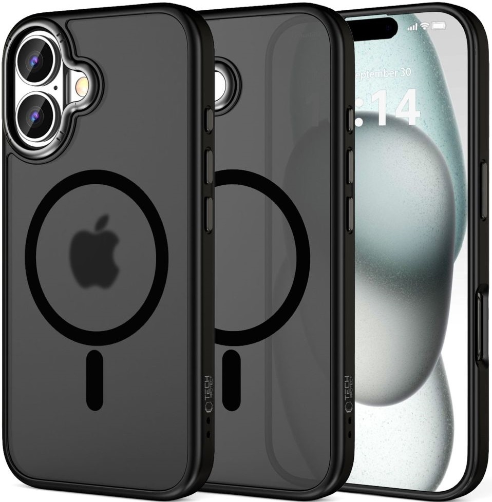 Θήκη Apple iPhone 16 - Tech-Protect MagEdge Σκληρή Ημιδιάφανη με MagSafe & Μεταλλικό Πλαίσιο Κάμερας - Matte Black / Gunmetal