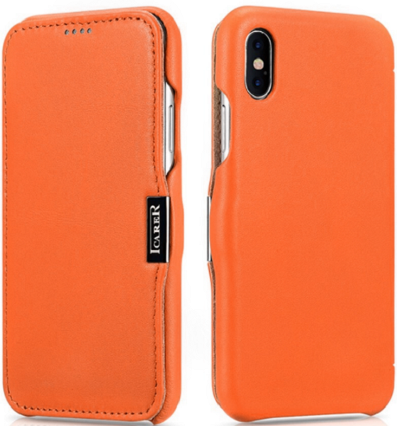 Θήκη Apple iPhone X / XS - iCarer Luxury Series Side-Open Δερμάτινη - Orange