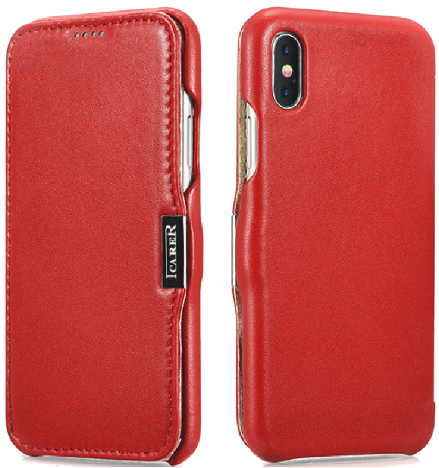 Θήκη Apple iPhone X / XS - iCarer Luxury Series Side-Open Δερμάτινη - Red