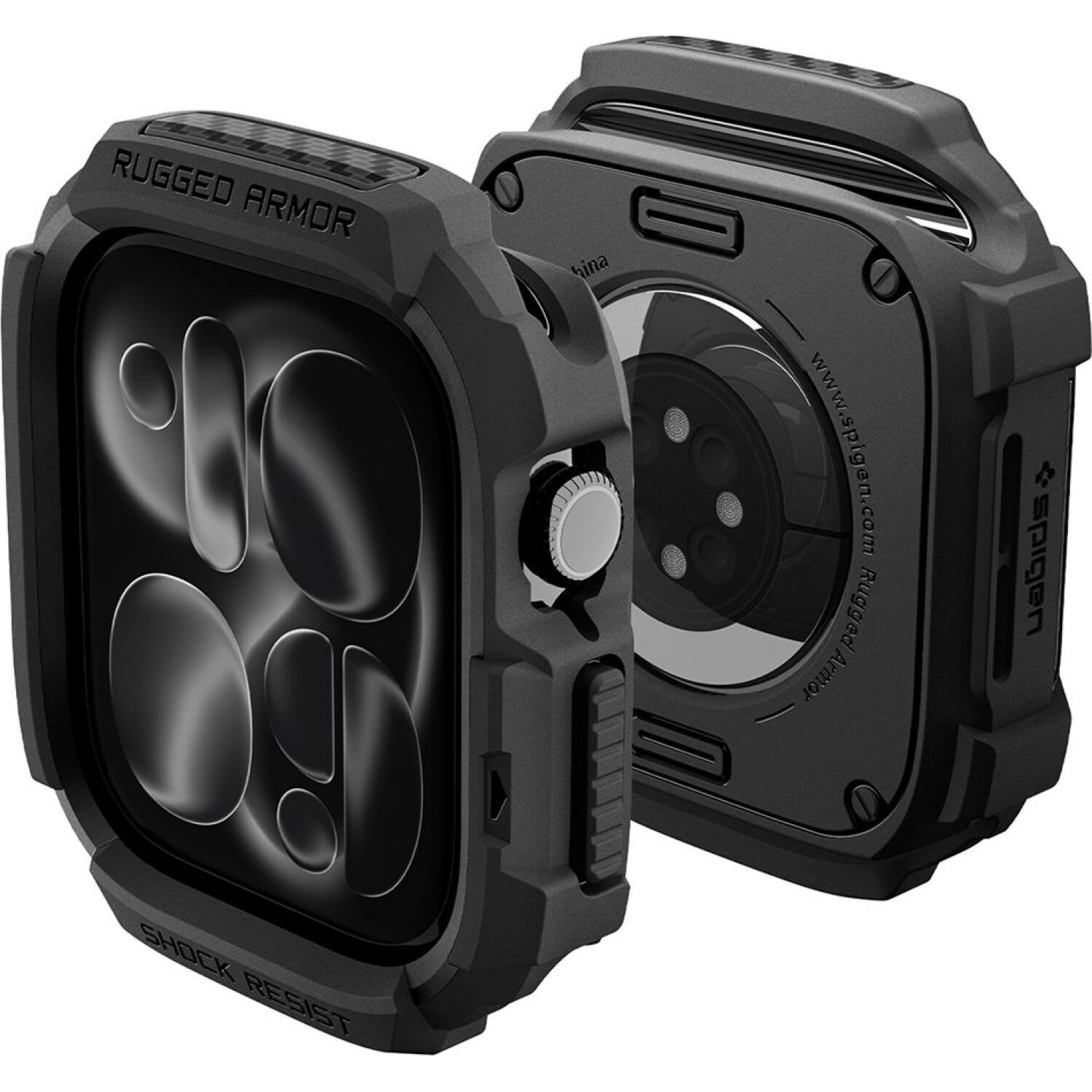 Θήκη Apple Watch 12 46mm Spigen Rugged Armor Ανθεκτική Σιλικόνης Matte Black