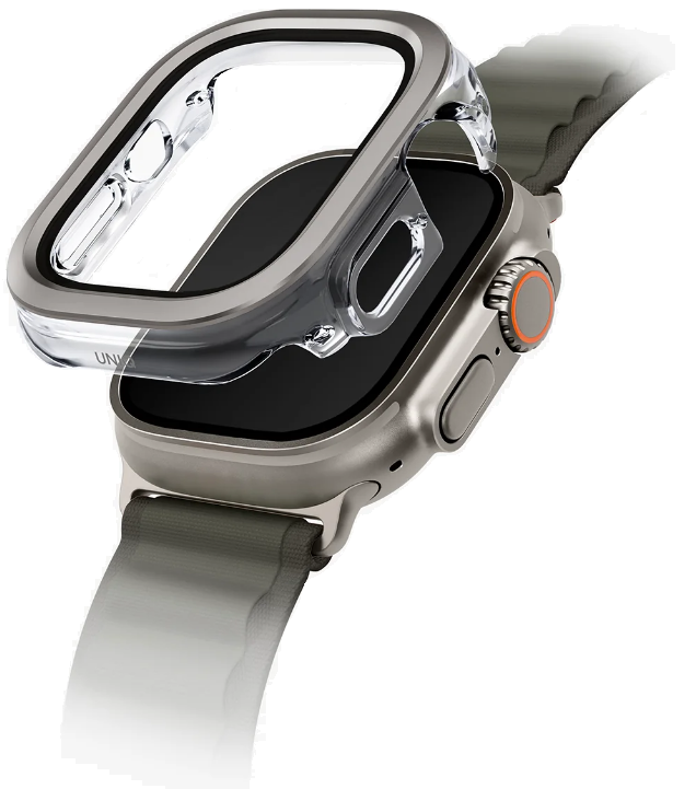Θήκη Apple Watch Ultra 3 / Ultra 2 / Ultra 1 49mm Uniq Voute με Tempered Glass Titanium Silver