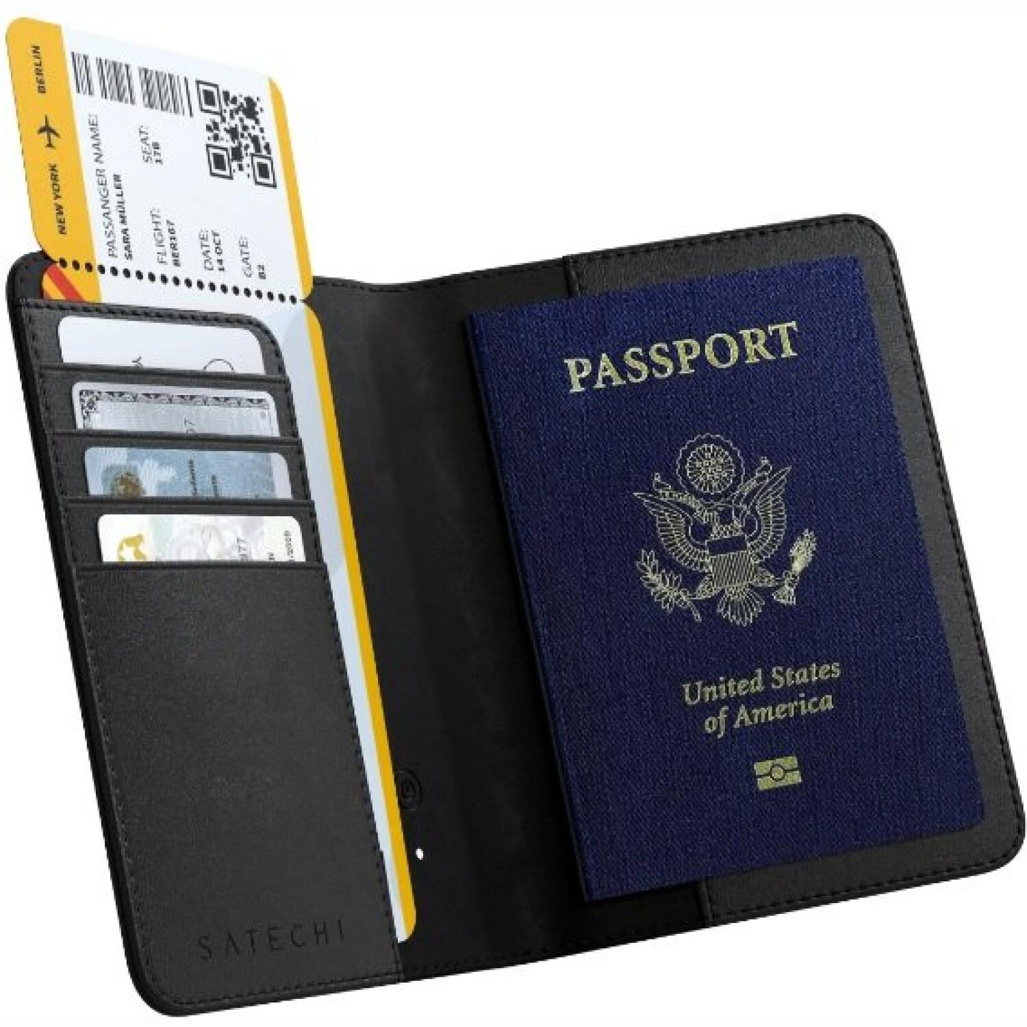 Θήκη Διαβατηρίου Satechi FindAll Passport Cover Επαναφορτιζόμενη Αντικλεπτική από Vegan Δέρμα με RFID & Συμβατότητα Apple Find My Black