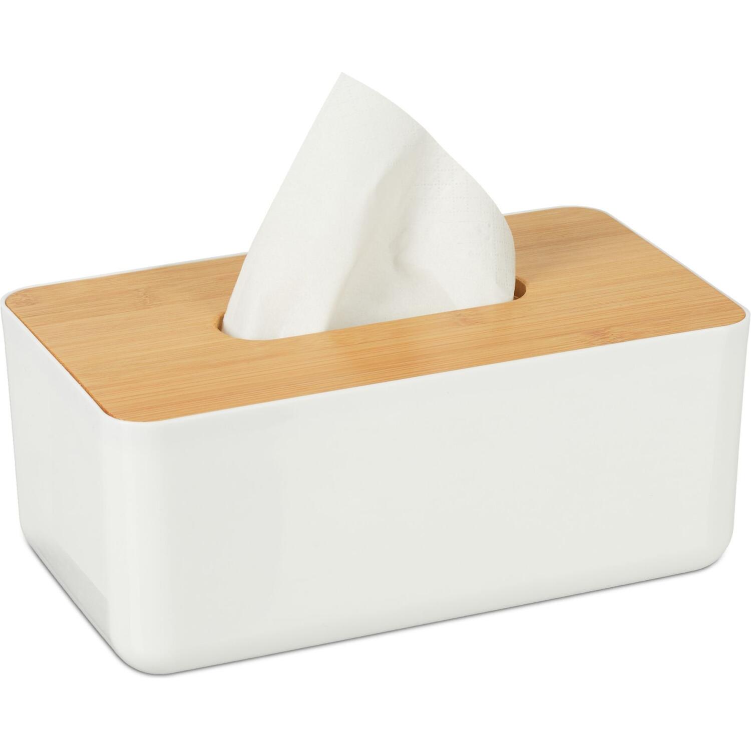 Θήκη για Χαρτομάντηλα Relaxdays Tissue Box with Bamboo Top XL με Καπάκι από Μπαμπού 10 x 23 x 13 cm - White / Natural (10027743)