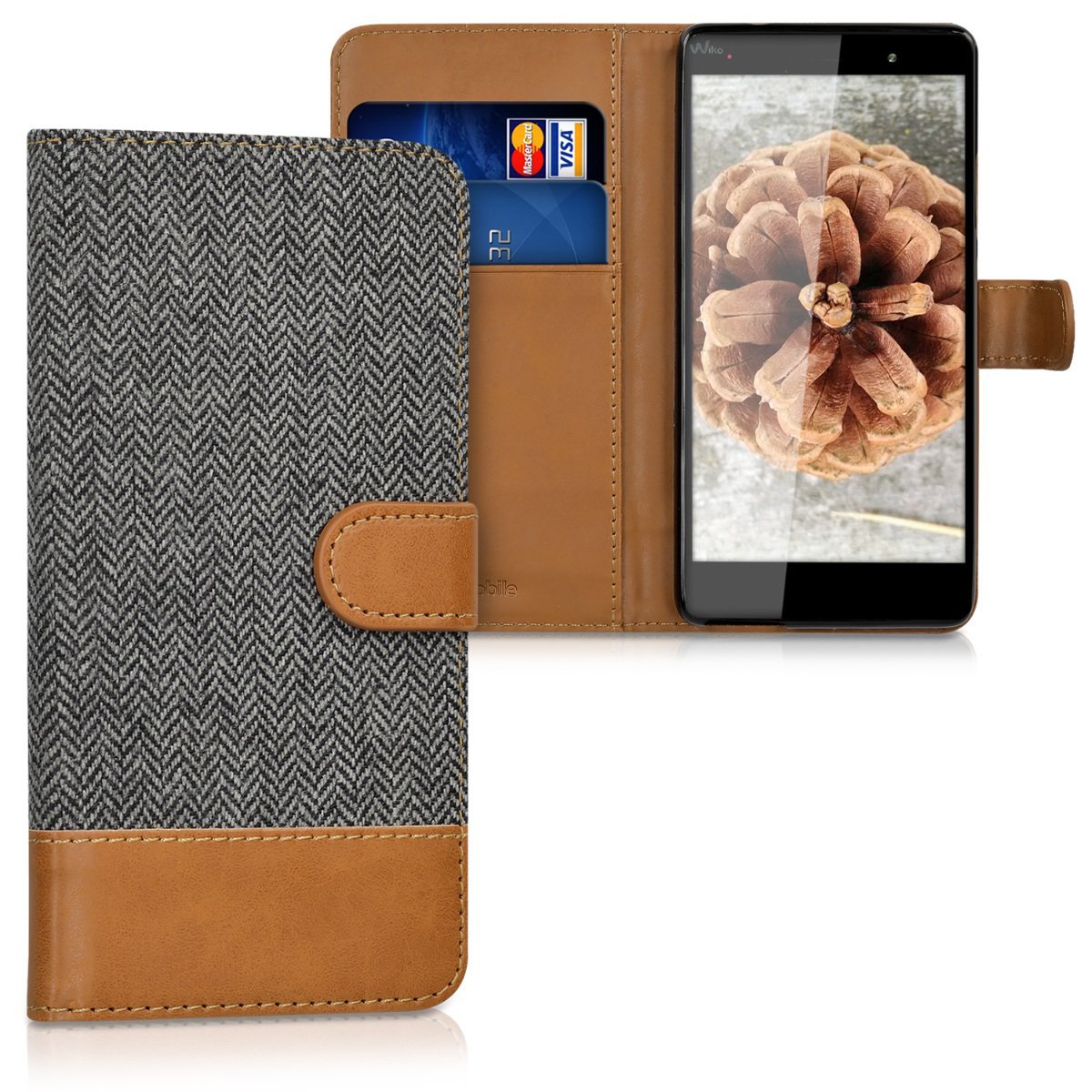 Θήκη - Πορτοφόλι Wiko Fever 4G - Anthracite/ Brown