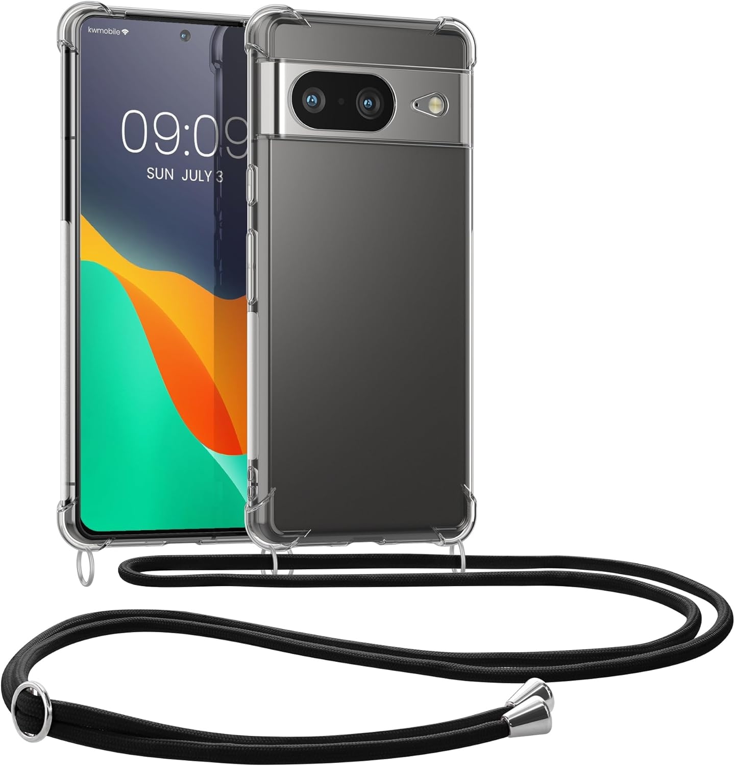 Θήκη Google Pixel 8 - KWmobile Crystal TPU Necklace Διάφανη Σιλικόνης με Λουράκι Λαιμού - Transparent / Black