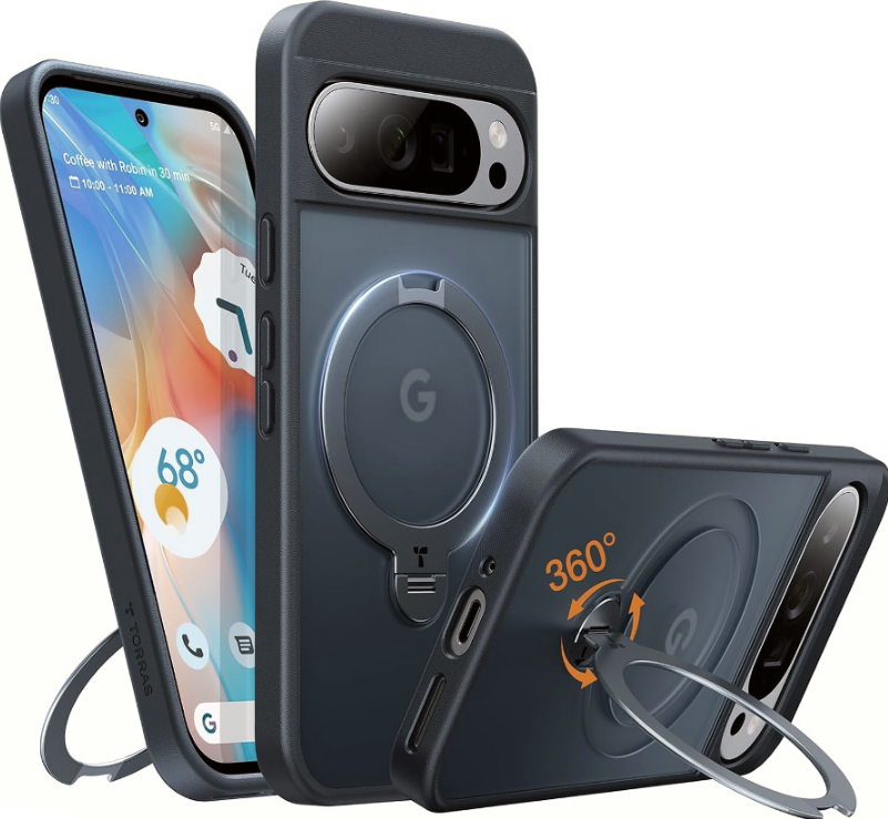 Θήκη Google Pixel 9 Pro XL Torras Ostand Spin Ανθεκτική Ημιδιάφανη με MagSafe & KickStand Black
