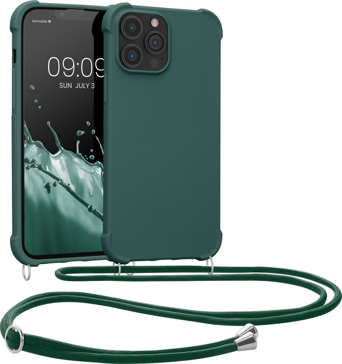 Θήκη iPhone 13 Pro Max KWmobile Matte TPU Necklace Case Σιλικόνης με Λουράκι Λαιμού Dark Green