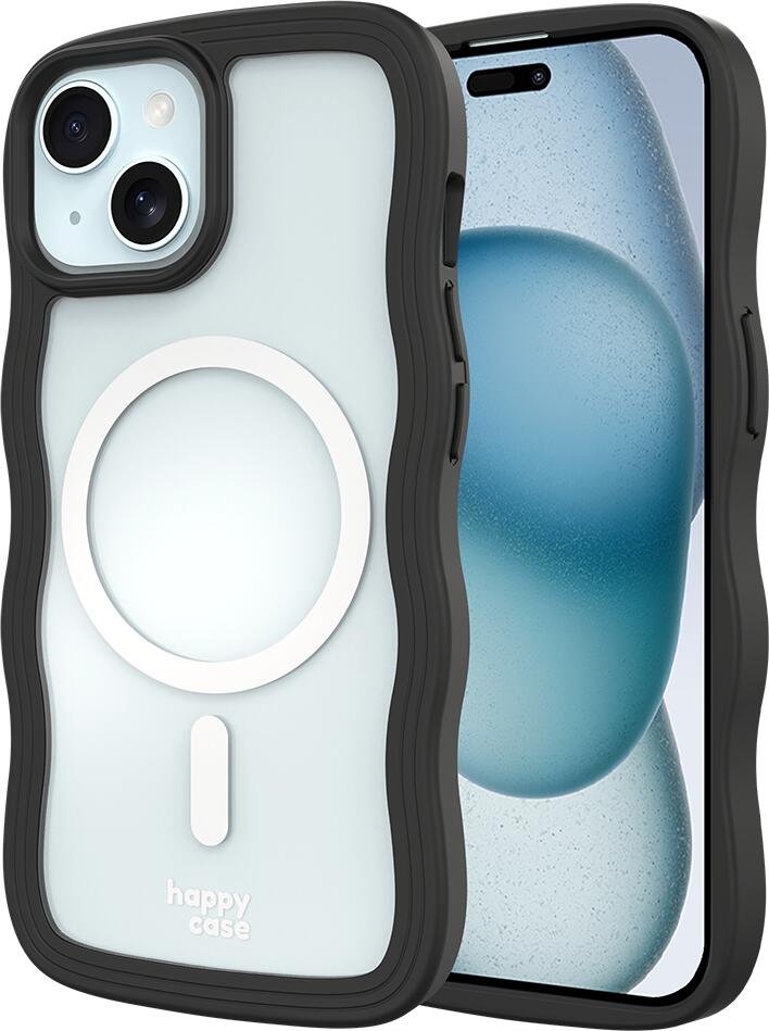 Θήκη iPhone 16e / 15 / 14 / 13 HappyCase Wavy Διάφανη Σκληρή με MagSafe & TPU Bumper Black