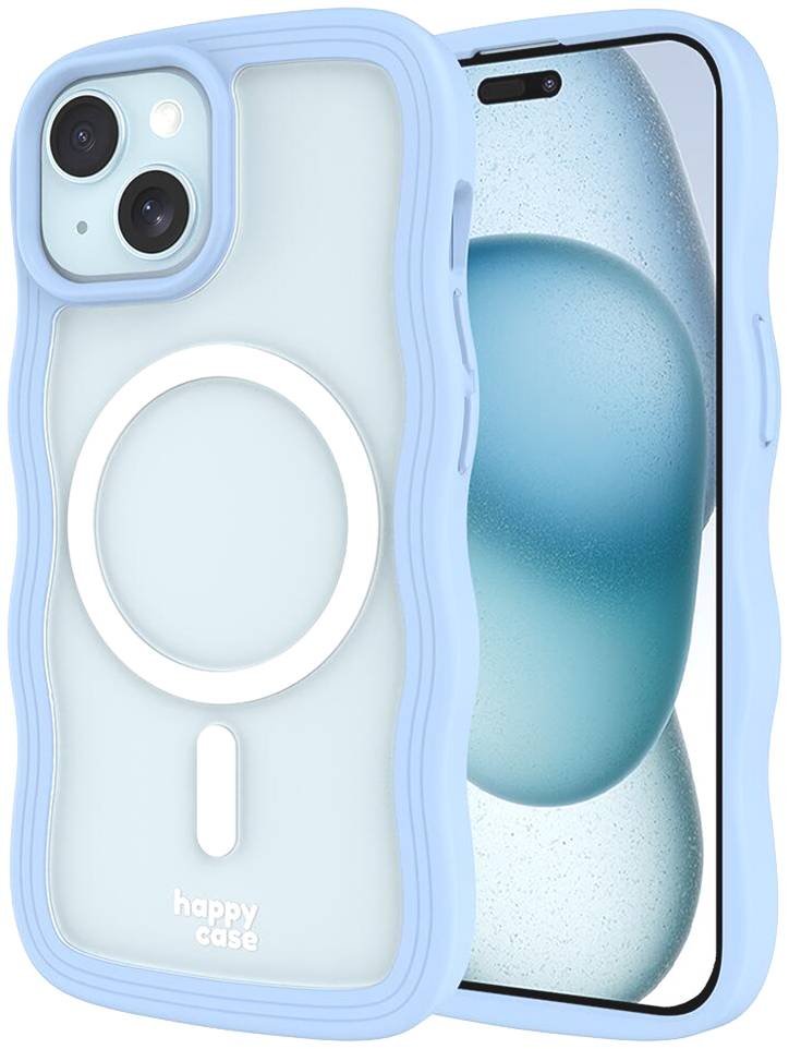 Θήκη iPhone 16e / 15 / 14 / 13 HappyCase Wavy Διάφανη Σκληρή με MagSafe & TPU Bumper Blue