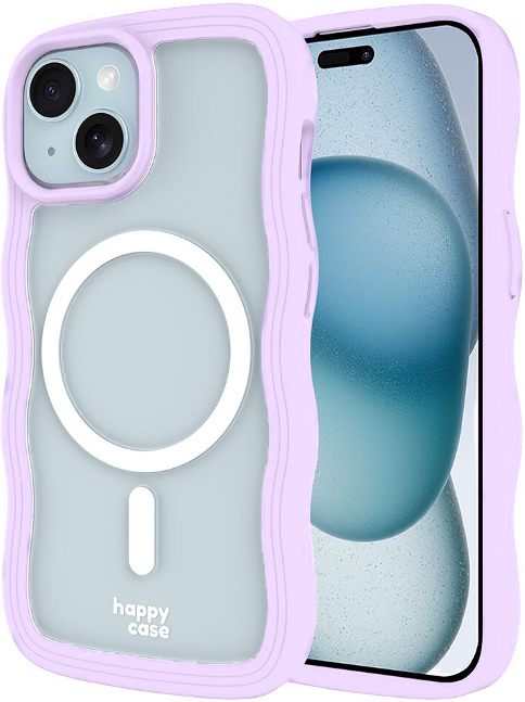 Θήκη iPhone 16e / 15 / 14 / 13 HappyCase Wavy Διάφανη Σκληρή με MagSafe & TPU Bumper Purple