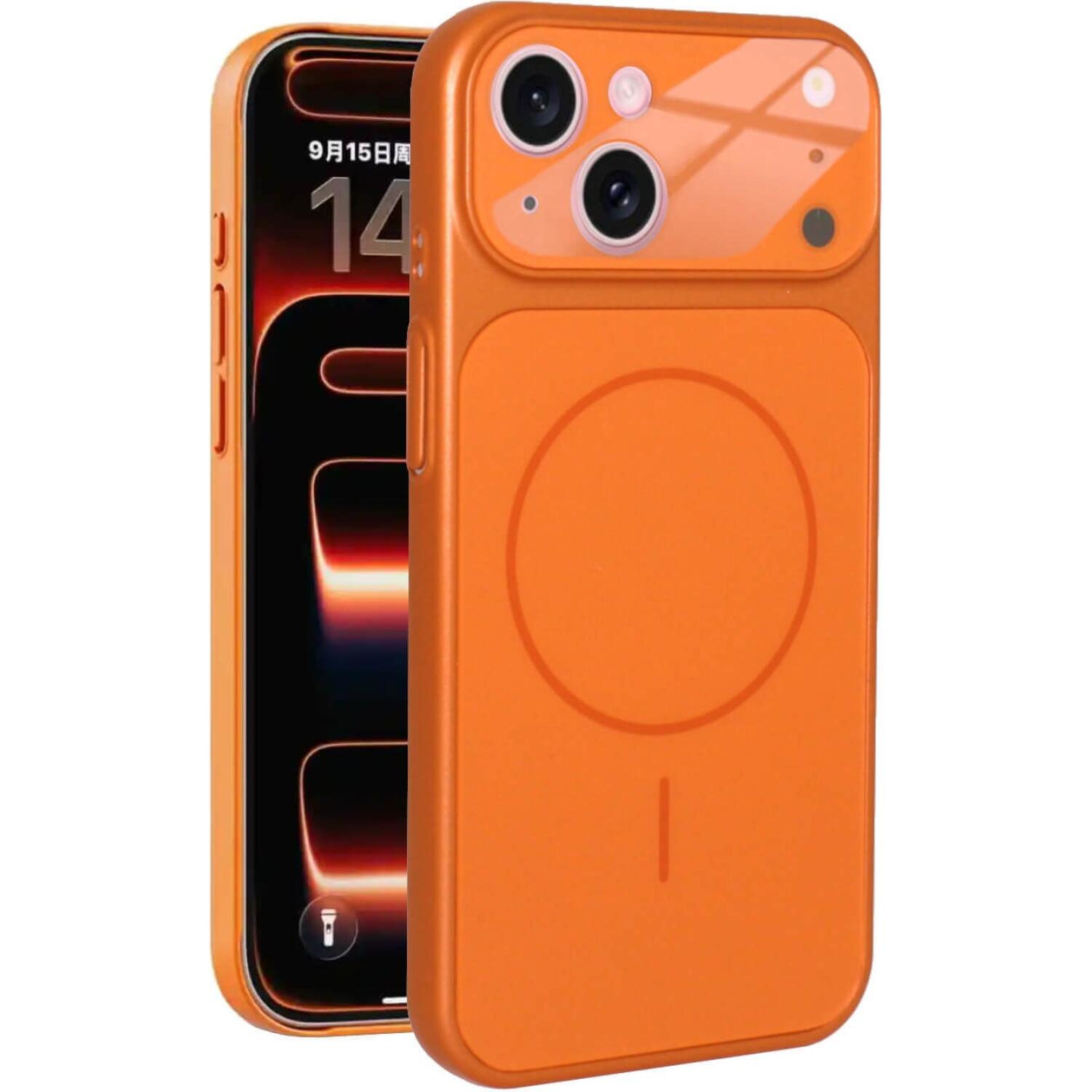 Θήκη iPhone 15 Bodycell AG Glass Σκληρή με MagSafe & Ενσωματωμένο Tempered Glass Κάμερας Orange