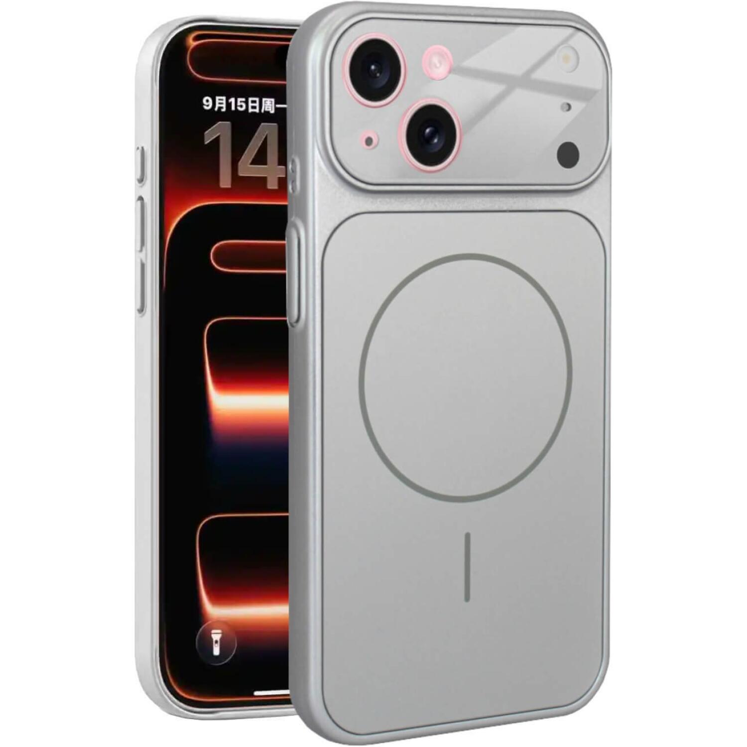 Θήκη iPhone 15 Bodycell AG Glass Σκληρή με MagSafe & Ενσωματωμένο Tempered Glass Κάμερας Silver