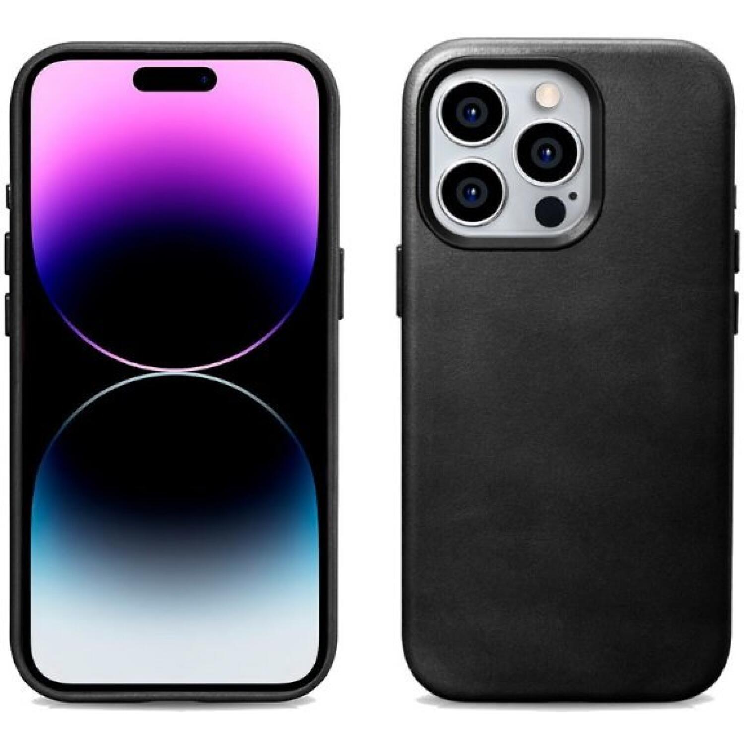 Θήκη iPhone 15 Pro Max iCarer Leather Back Case Δερμάτινη με MagSafe Black