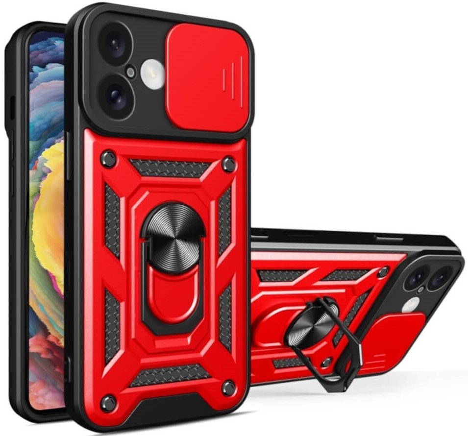 Θήκη iPhone 16 Bodycell Armor Slide Ανθεκτική με Κάλυμμα για την Κάμερα & Μεταλλικό Ring Holder Red