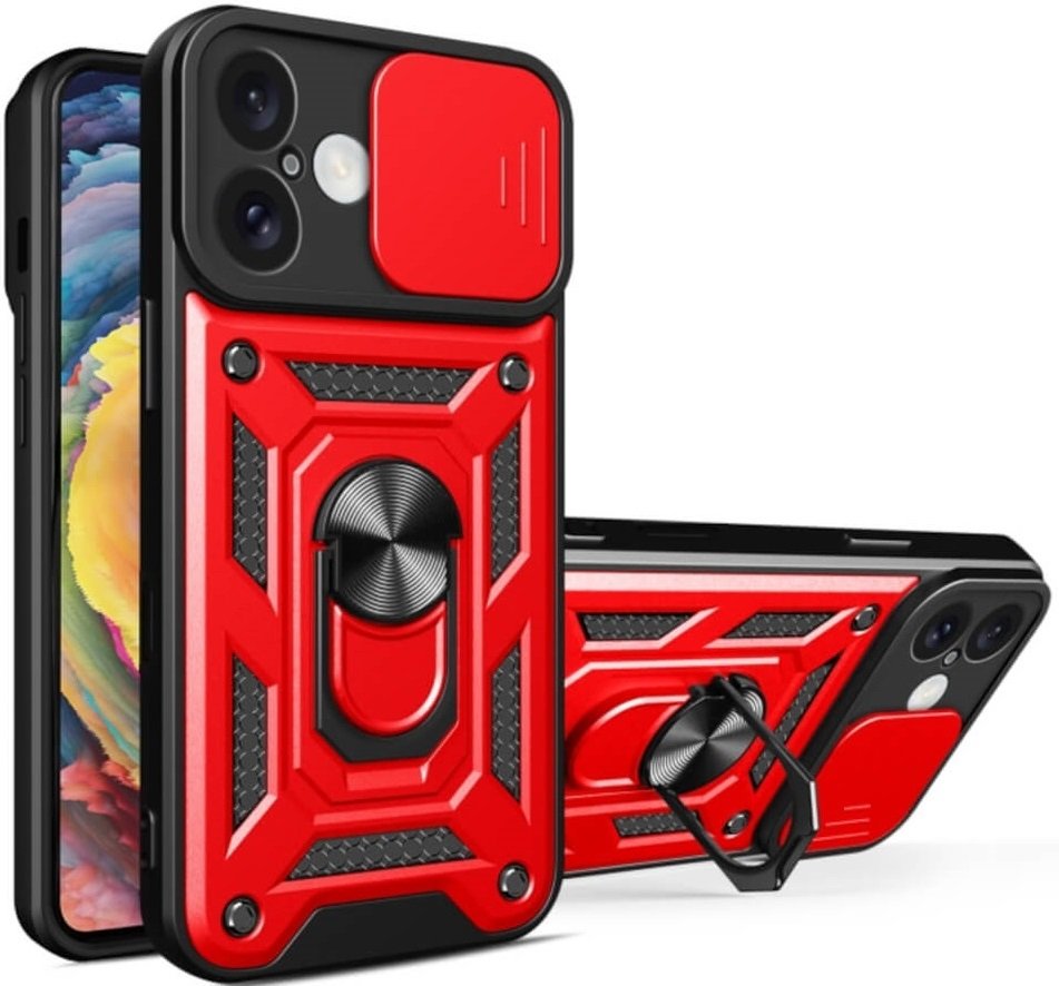 Θήκη iPhone 16 Plus Bodycell Armor Slide Ανθεκτική με Κάλυμμα για την Κάμερα & Μεταλλικό Ring Holder Red