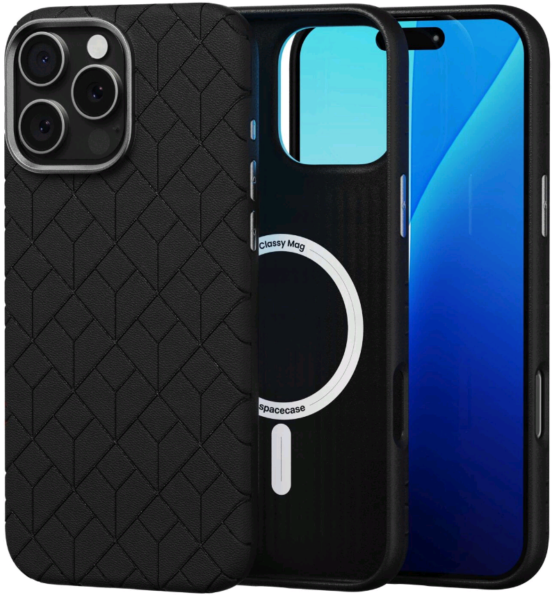 Θήκη iPhone 16 Pro Max Spacecase Classy Mag Σκληρή από Οικολογικό Δέρμα με MagSafe Black