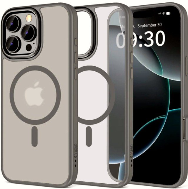 Θήκη iPhone 16 Pro Max Tech-Protect MagEdge Σκληρή Ημιδιάφανη με MagSafe & Μεταλλικό Πλαίσιο Κάμερας Titanium / Gunmetal
